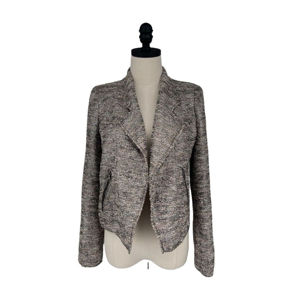 Zara Woman Silver Tweed Moto Jacket Size M Cropped Asymmetrical Zip